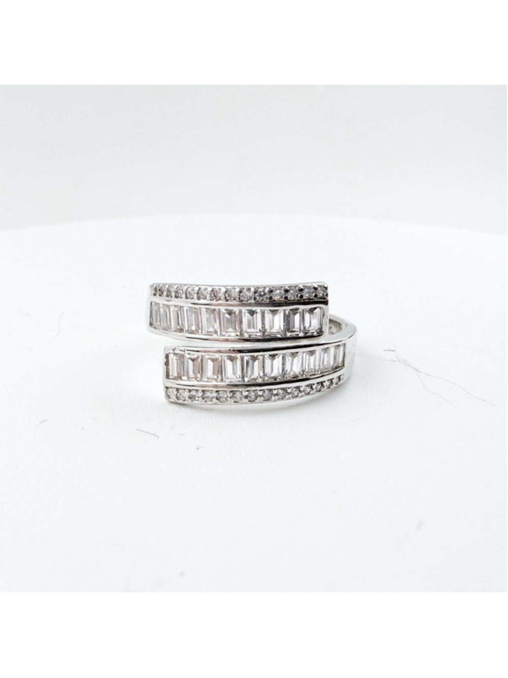 Y2K Baguette CZ Wrap Ring Adjustable Silver Tone Statement Ring Double Band - Picture 2 of 6